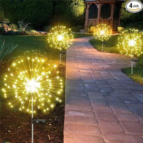 4-Pack Solar Outdoor Lights for Garden Decorations 360 LED Solar Firework Lights - Picture 8 of 8